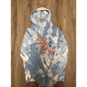 Bowery Supply Co. Japanese Cherry Blossom Hoodie Size Small Blue